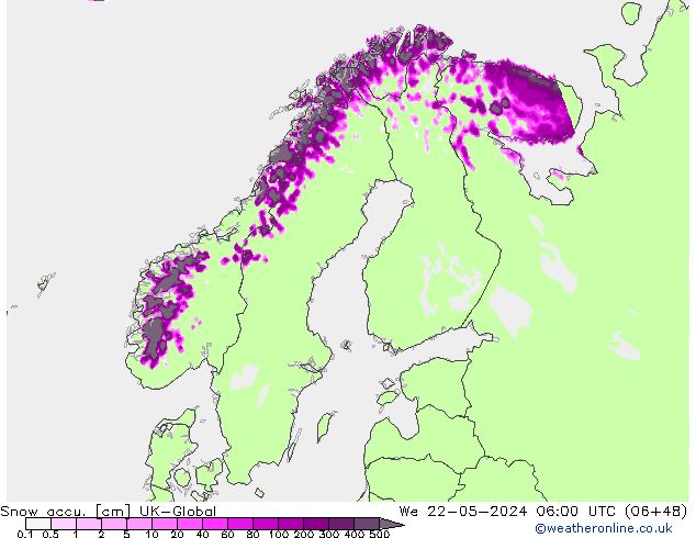 Totale sneeuw UK-Global wo 22.05.2024 06 UTC