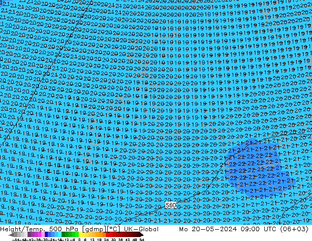 Hoogte/Temp. 500 hPa UK-Global ma 20.05.2024 09 UTC