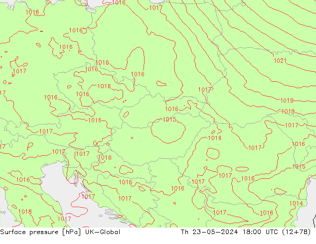 Surface pressure UK-Global Th 23.05.2024 18 UTC