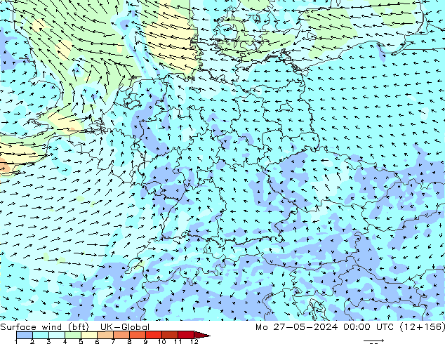 Wind 10 m (bft) UK-Global ma 27.05.2024 00 UTC