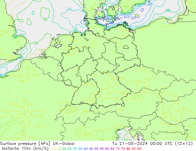 Isotachs (kph) UK-Global  21.05.2024 00 UTC