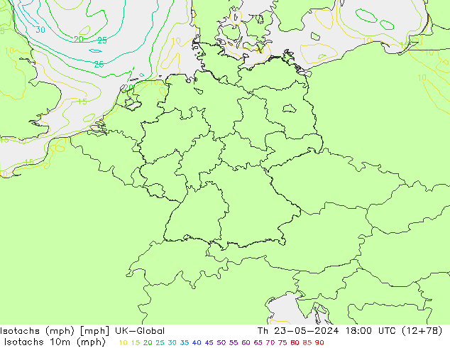 Isotachs (mph) UK-Global Th 23.05.2024 18 UTC
