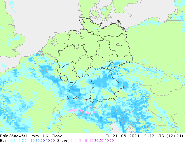 Regen/Schneefall UK-Global Di 21.05.2024 12 UTC