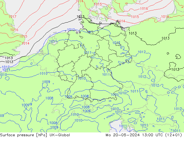 Luchtdruk (Grond) UK-Global ma 20.05.2024 13 UTC