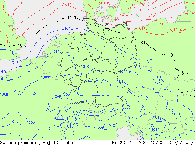 Surface pressure UK-Global Mo 20.05.2024 18 UTC