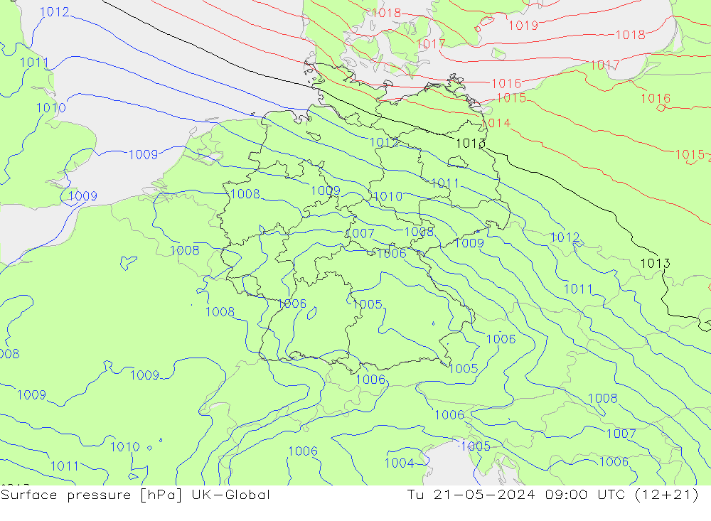 地面气压 UK-Global 星期二 21.05.2024 09 UTC