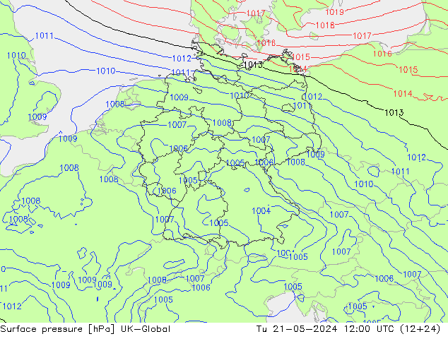 地面气压 UK-Global 星期二 21.05.2024 12 UTC