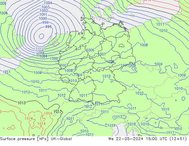 Luchtdruk (Grond) UK-Global wo 22.05.2024 15 UTC