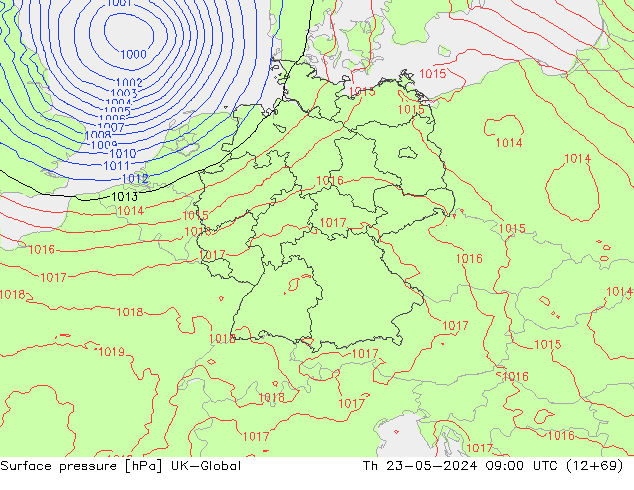 Atmosférický tlak UK-Global Čt 23.05.2024 09 UTC