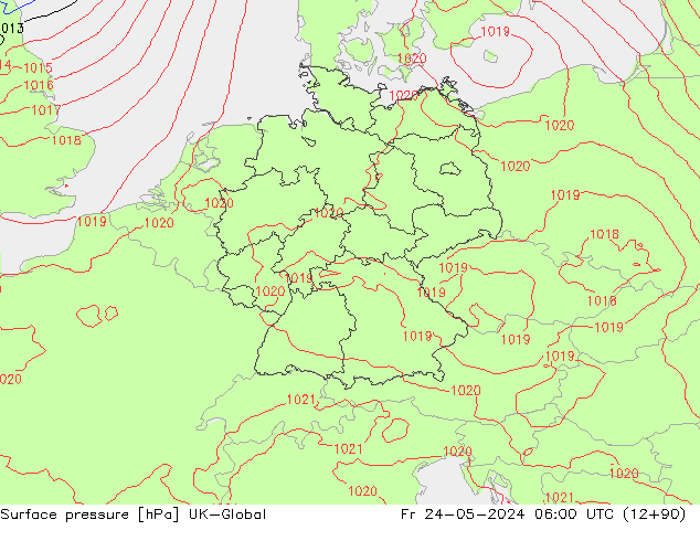 Atmosférický tlak UK-Global Pá 24.05.2024 06 UTC
