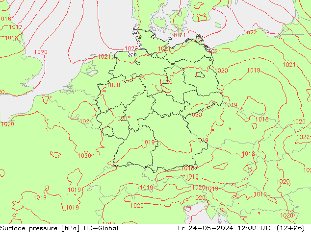 Luchtdruk (Grond) UK-Global vr 24.05.2024 12 UTC