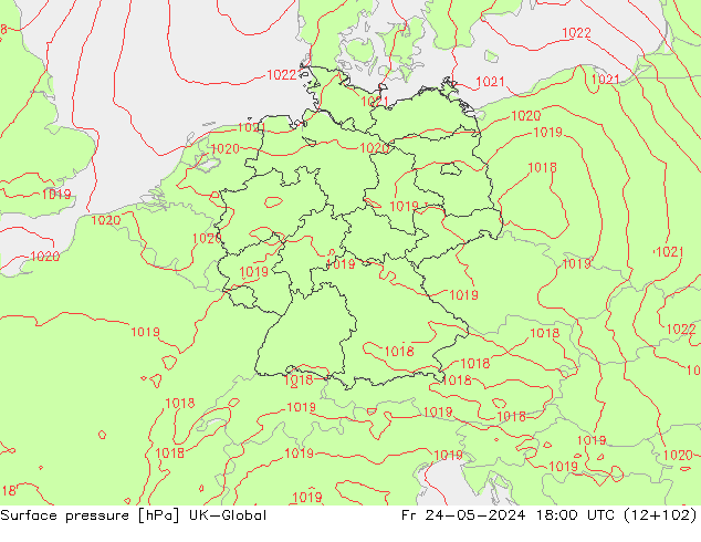 Atmosférický tlak UK-Global Pá 24.05.2024 18 UTC