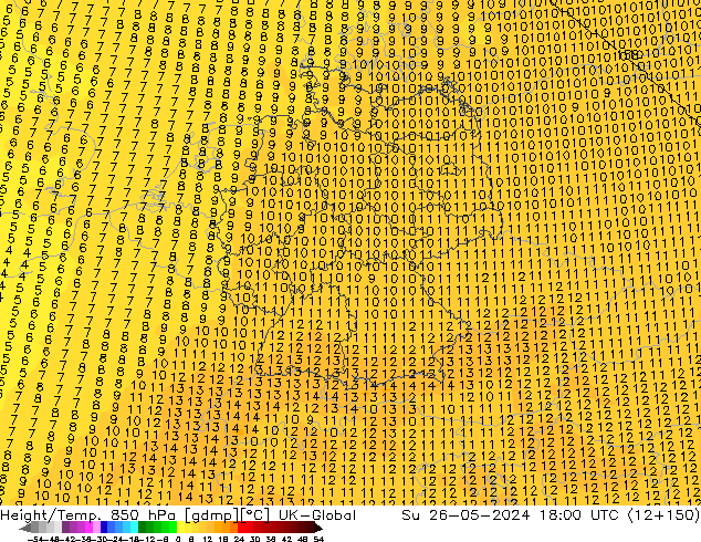 Height/Temp. 850 hPa UK-Global So 26.05.2024 18 UTC