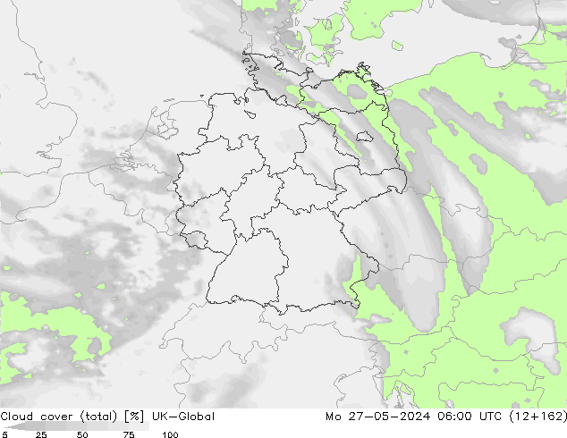 Nubes (total) UK-Global lun 27.05.2024 06 UTC