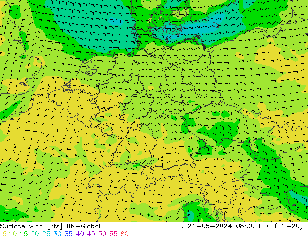Surface wind UK-Global Tu 21.05.2024 08 UTC