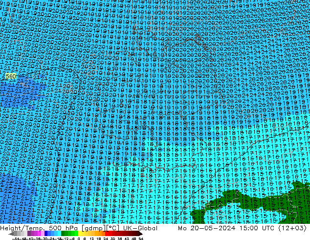 Height/Temp. 500 hPa UK-Global Mo 20.05.2024 15 UTC