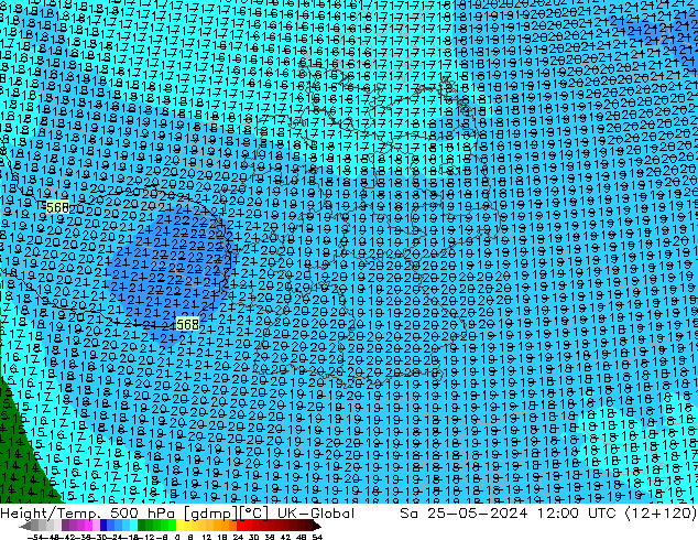 Hoogte/Temp. 500 hPa UK-Global za 25.05.2024 12 UTC