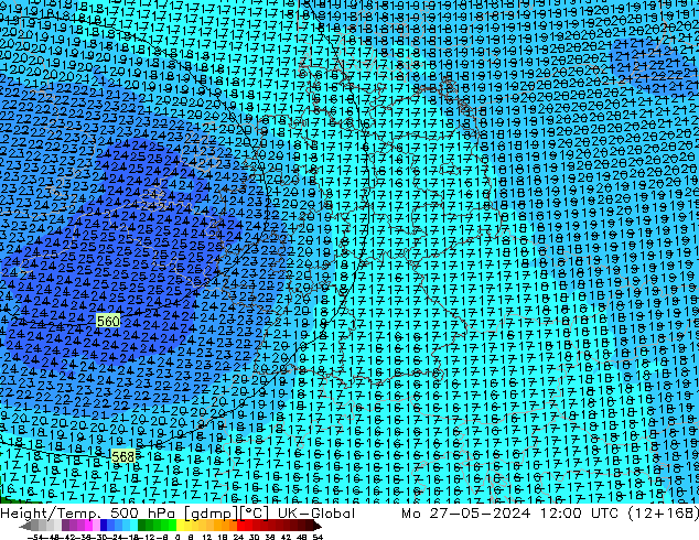 Hoogte/Temp. 500 hPa UK-Global ma 27.05.2024 12 UTC