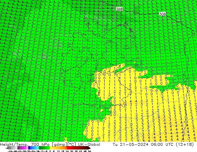 Géop./Temp. 700 hPa UK-Global mar 21.05.2024 06 UTC