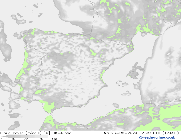 Cloud cover (middle) UK-Global Mo 20.05.2024 13 UTC