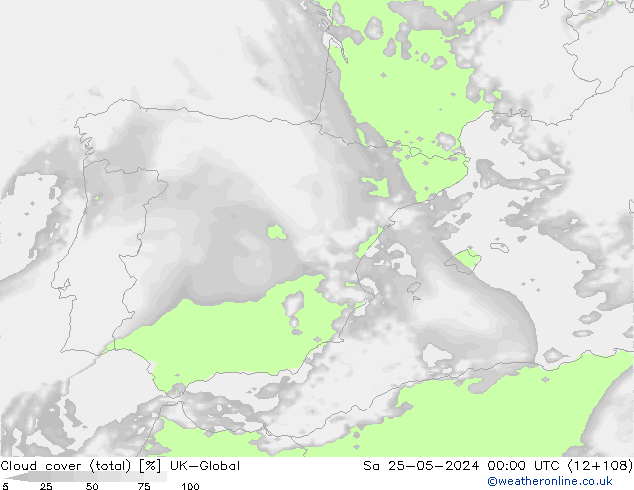 Nubes (total) UK-Global sáb 25.05.2024 00 UTC