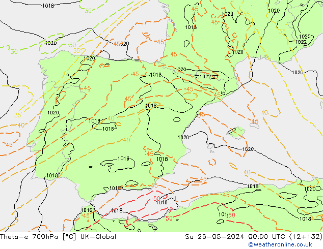 Theta-e 700hPa UK-Global Su 26.05.2024 00 UTC