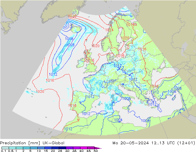 Precipitation UK-Global Mo 20.05.2024 13 UTC