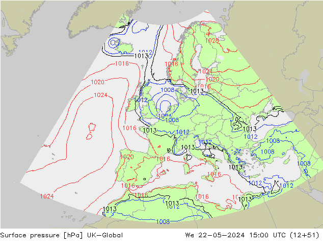pression de l'air UK-Global mer 22.05.2024 15 UTC