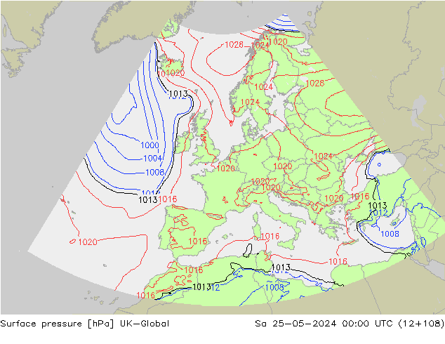 Atmosférický tlak UK-Global So 25.05.2024 00 UTC