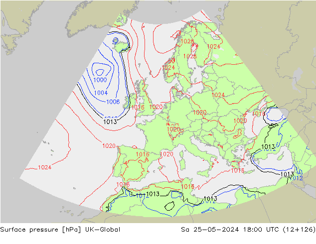Surface pressure UK-Global Sa 25.05.2024 18 UTC