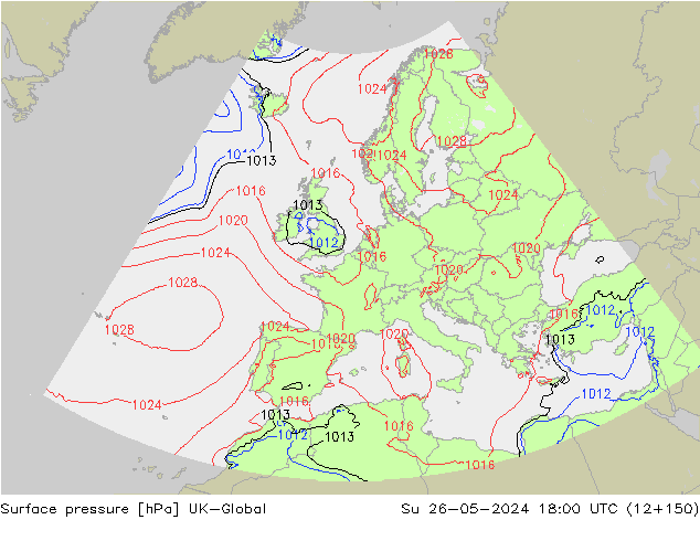 Presión superficial UK-Global dom 26.05.2024 18 UTC