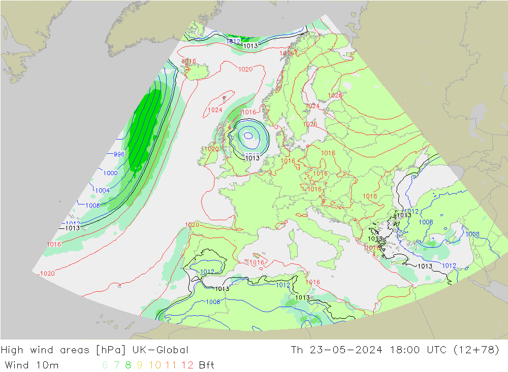 High wind areas UK-Global Th 23.05.2024 18 UTC