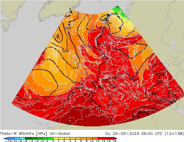 Theta-W 850hPa UK-Global dom 26.05.2024 06 UTC