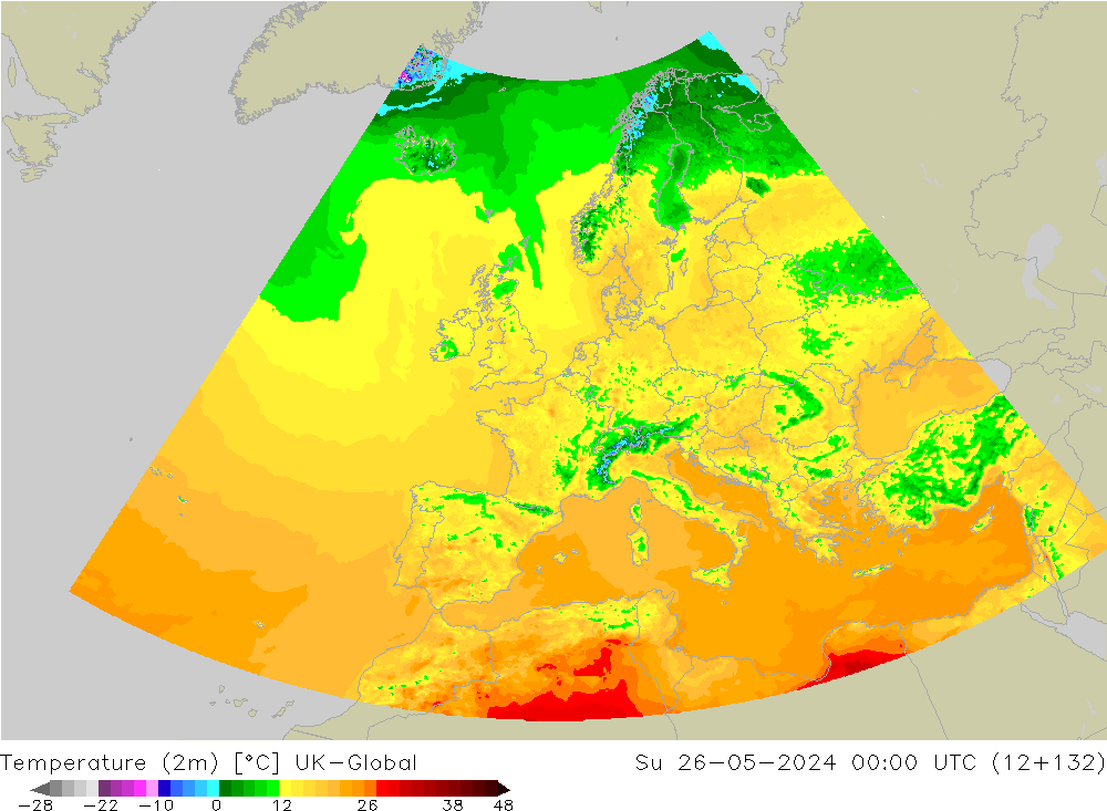Temperature (2m) UK-Global Su 26.05.2024 00 UTC