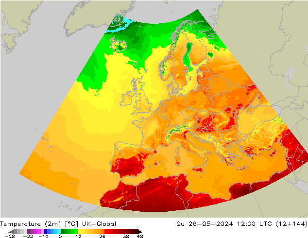 Temperature (2m) UK-Global Su 26.05.2024 12 UTC
