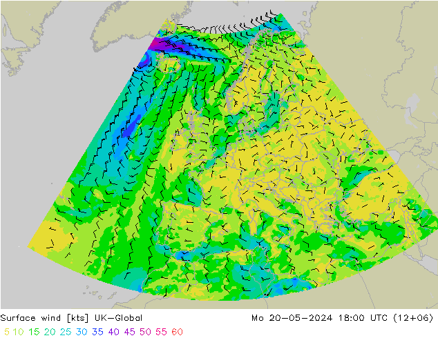Surface wind UK-Global Mo 20.05.2024 18 UTC