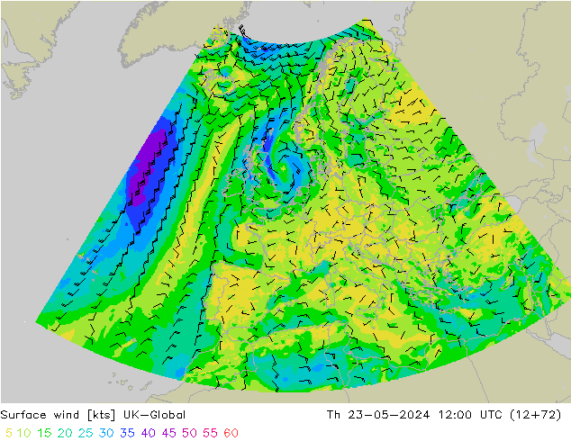 Surface wind UK-Global Th 23.05.2024 12 UTC