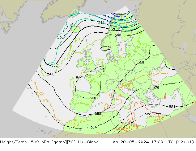 Hoogte/Temp. 500 hPa UK-Global ma 20.05.2024 13 UTC