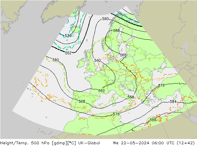 Géop./Temp. 500 hPa UK-Global mer 22.05.2024 06 UTC