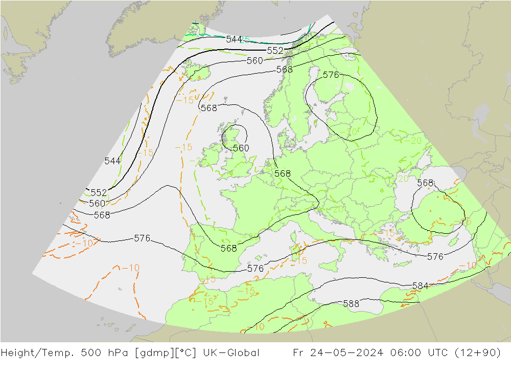 Yükseklik/Sıc. 500 hPa UK-Global Cu 24.05.2024 06 UTC