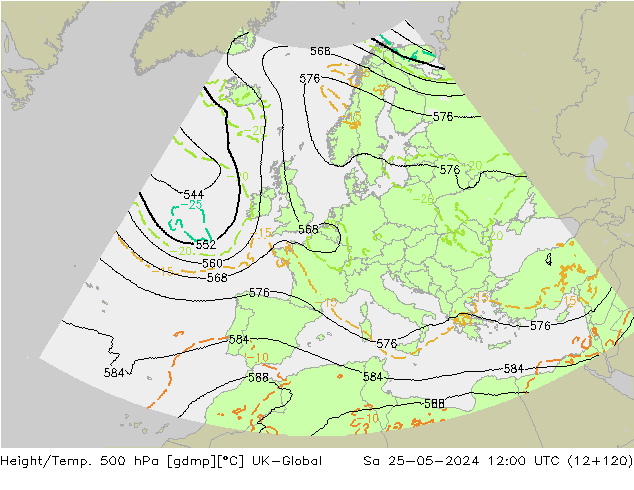 Yükseklik/Sıc. 500 hPa UK-Global Cts 25.05.2024 12 UTC