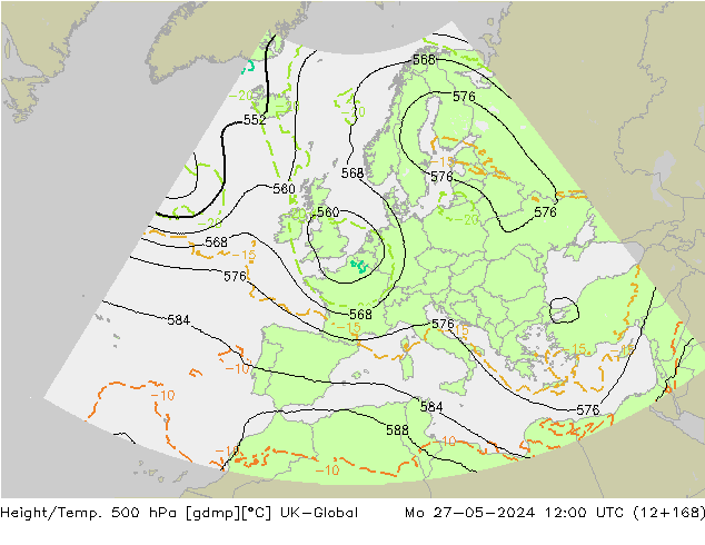 Height/Temp. 500 hPa UK-Global Mo 27.05.2024 12 UTC