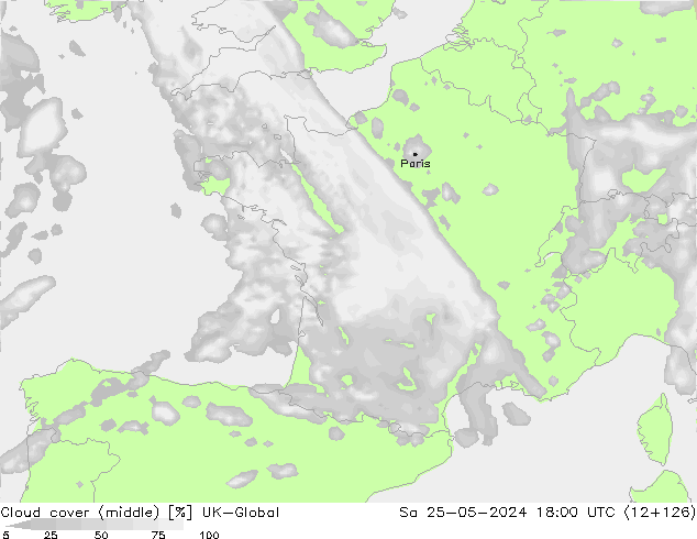 Bewolking (Middelb.) UK-Global za 25.05.2024 18 UTC