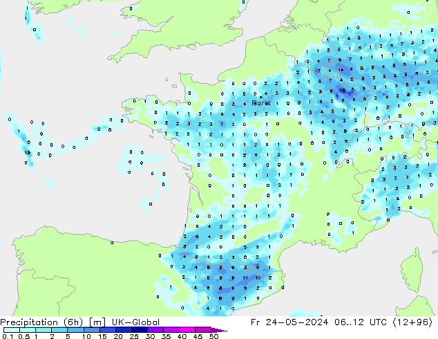 Yağış (6h) UK-Global Cu 24.05.2024 12 UTC