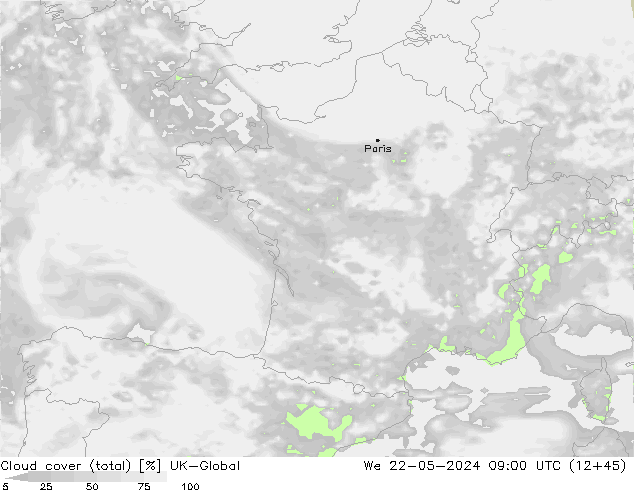 Nuages (total) UK-Global mer 22.05.2024 09 UTC