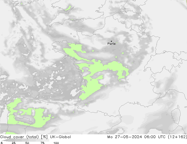 Cloud cover (total) UK-Global Po 27.05.2024 06 UTC