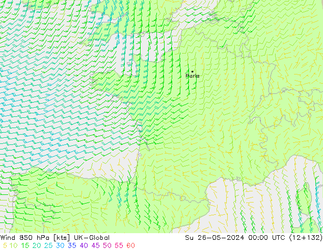 Wind 850 hPa UK-Global Su 26.05.2024 00 UTC