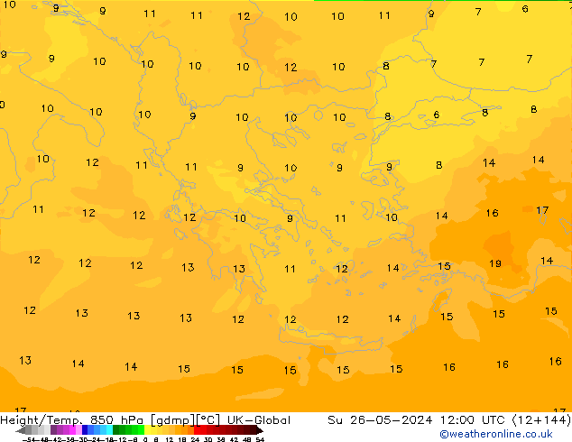 Hoogte/Temp. 850 hPa UK-Global zo 26.05.2024 12 UTC