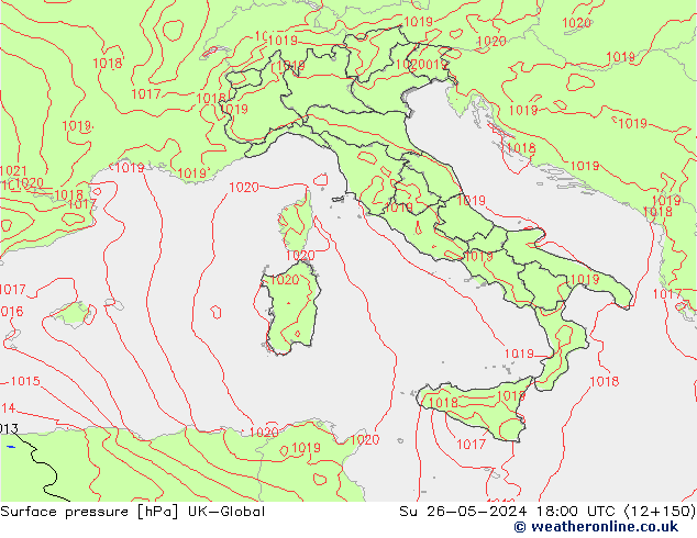 pression de l'air UK-Global dim 26.05.2024 18 UTC