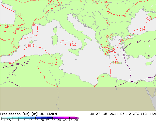 Precipitazione (6h) UK-Global lun 27.05.2024 12 UTC